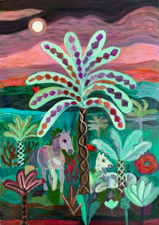 UNDER THE NIGHT TREE - Acrylic on Wooden Panel - 42 x 59.5 cm